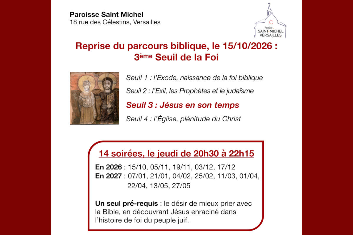 You are currently viewing Parcours Biblique :<br>3<sup>ème</sup> seuil de la foi<br>Jésus en son temps<br>A partir du 15/10/2026
